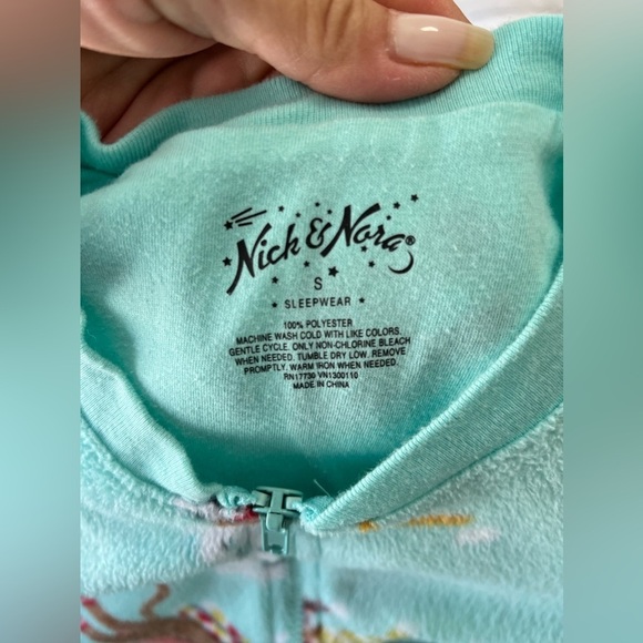 Nick & Nora | Women’s SZ S | Pajamas Aqua Skiing Sock Monkeys One Piece Fleece - Picture 5 of 7